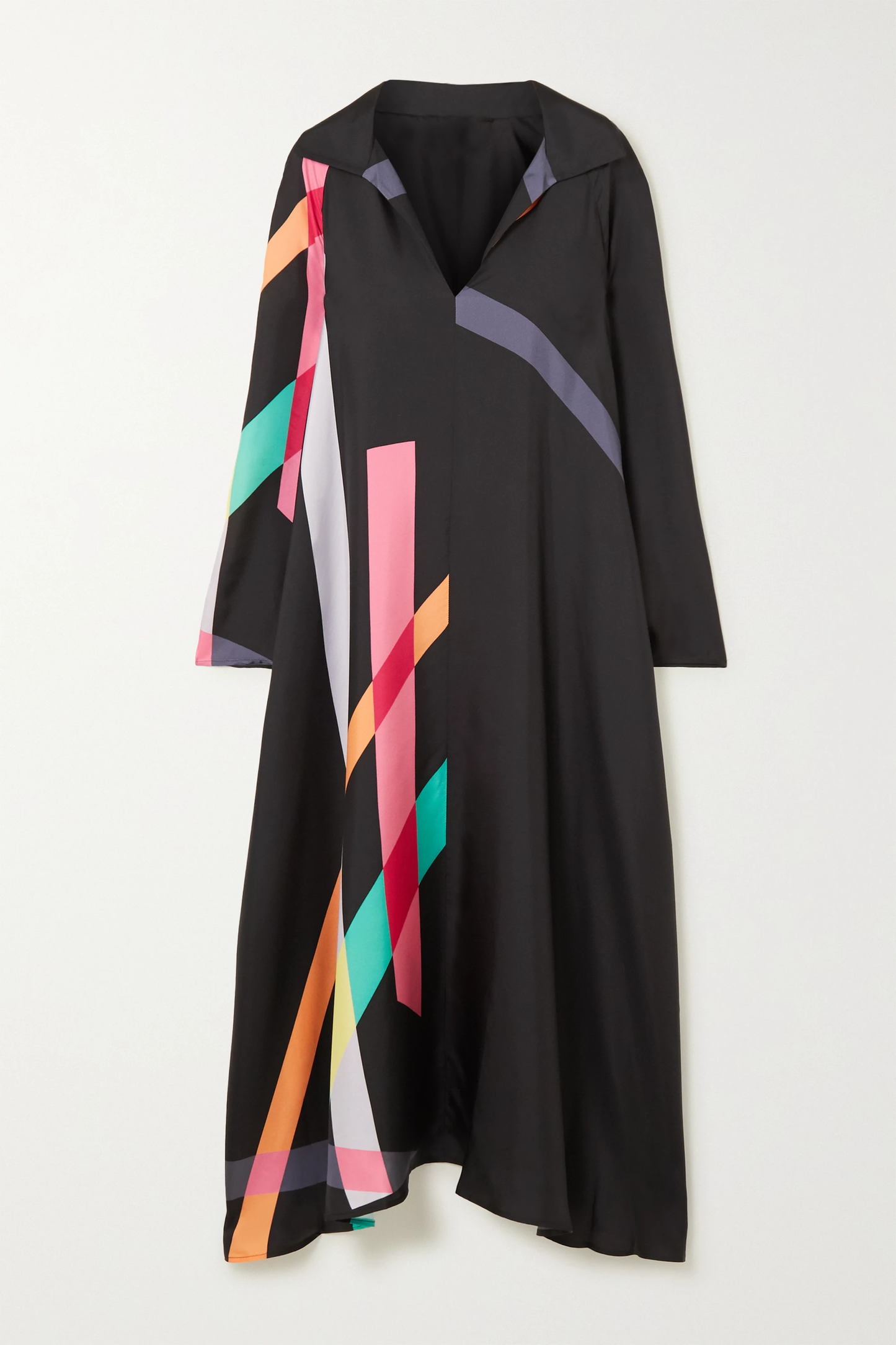 Black Long-Sleeve Geometric Striped Kaftan