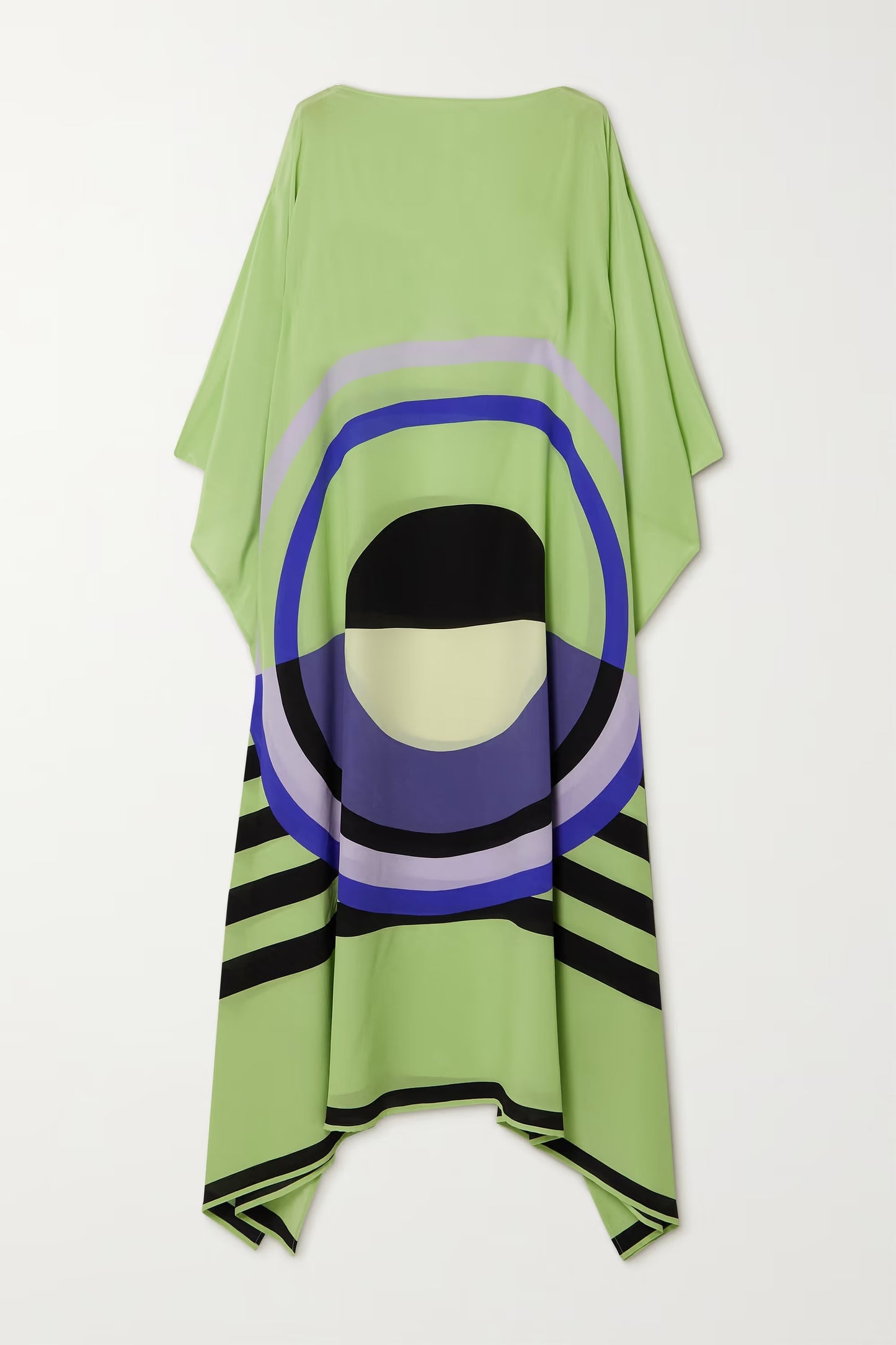 Lime Mirage Silk Kaftan Dress – Bold Geometry, Effortless Elegance