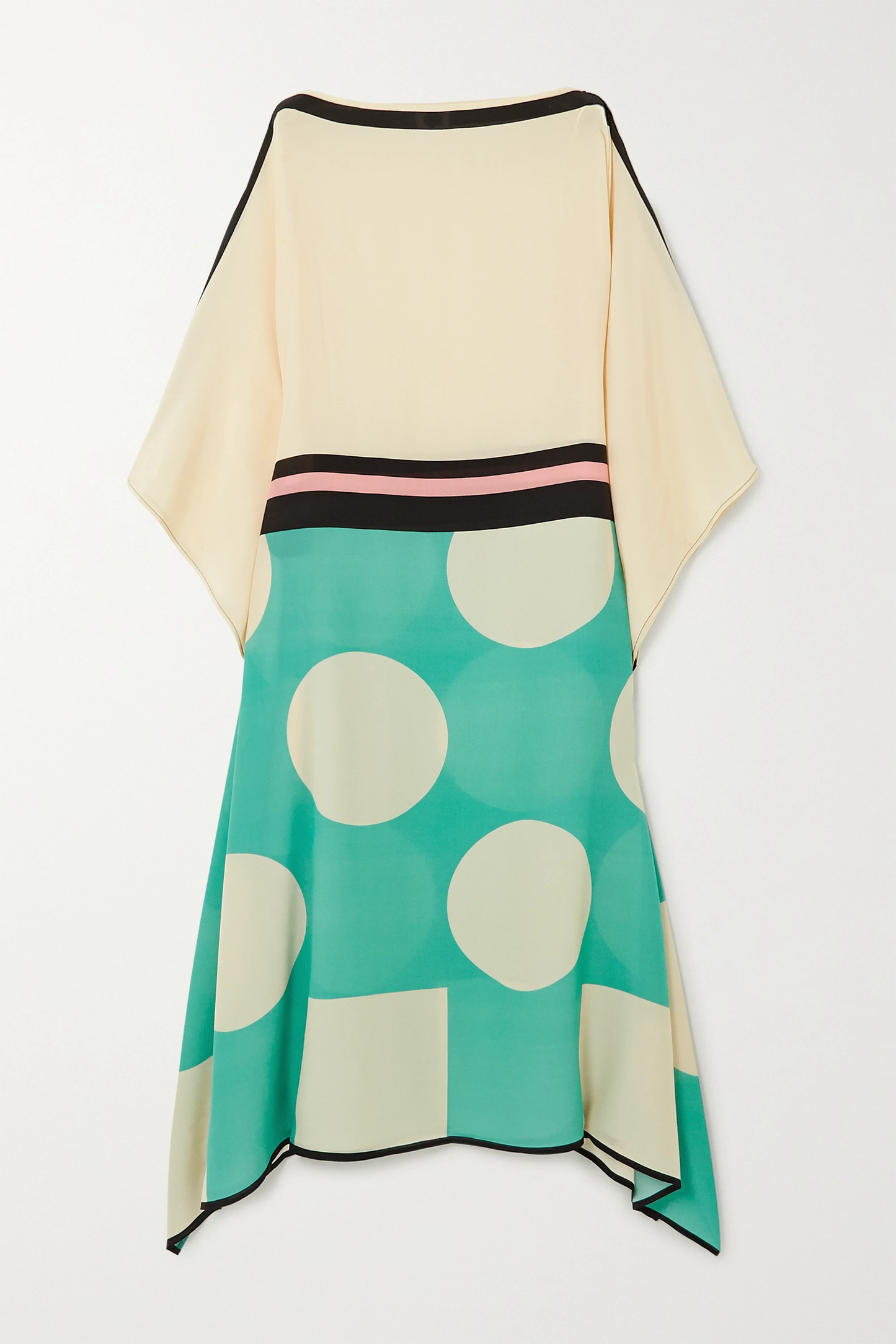 Elegant Beige & Mint Polka Print Kaftan