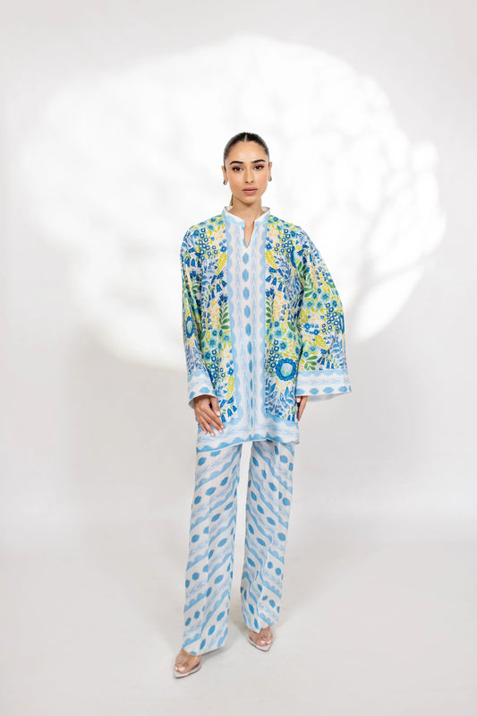 Azure Meadow Co-ord Set – Sky Blue & Lemon Floral