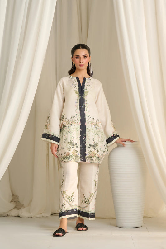 Ivory Bloom Co-ord Set – Cream with Botanical Detailing