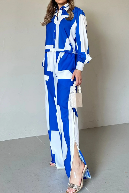 Azure Geometry Co-ord Set – Electric Blue & White Statement Wear