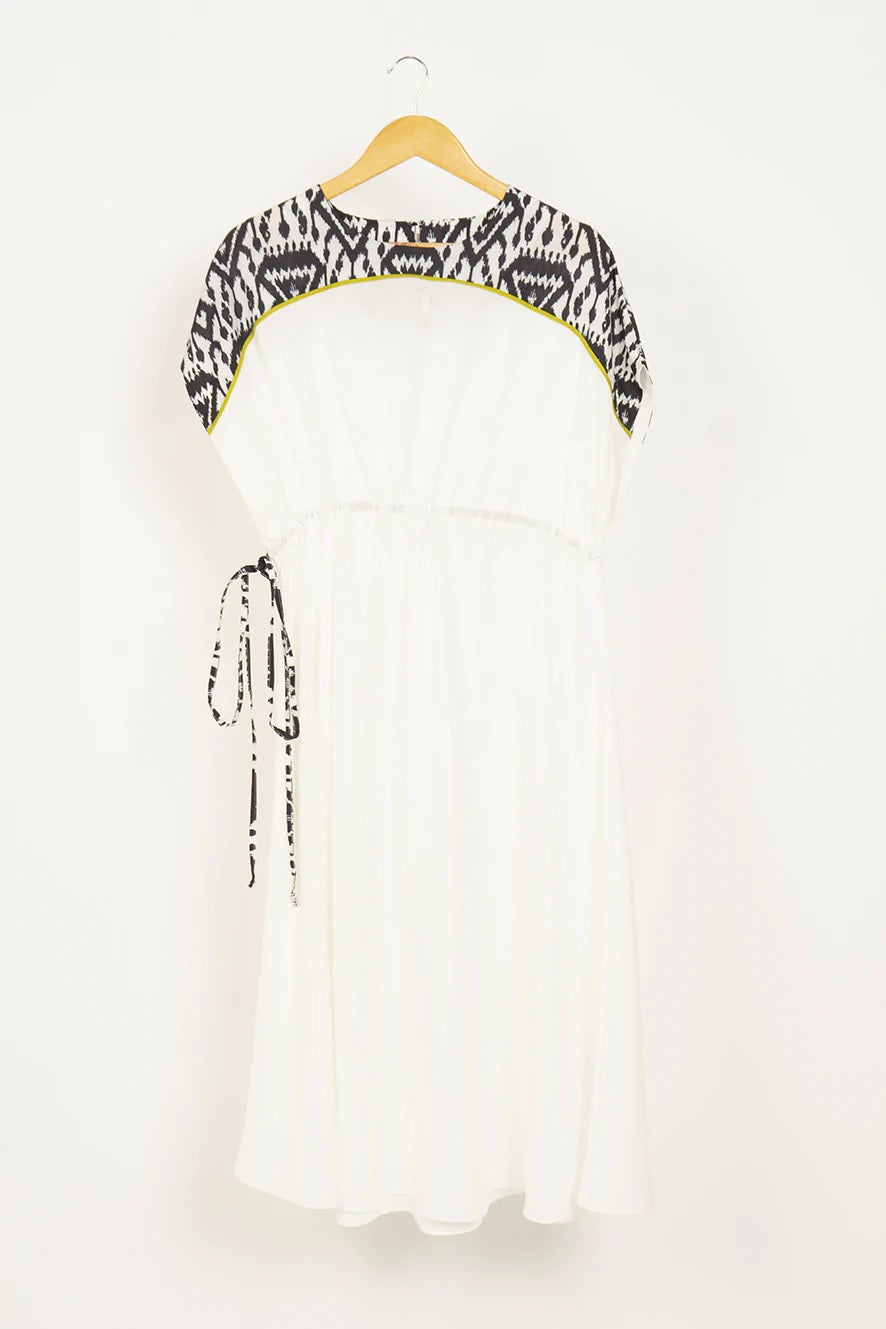 White Ikat Trim Midi Dress – Effortless Summer Elegance
