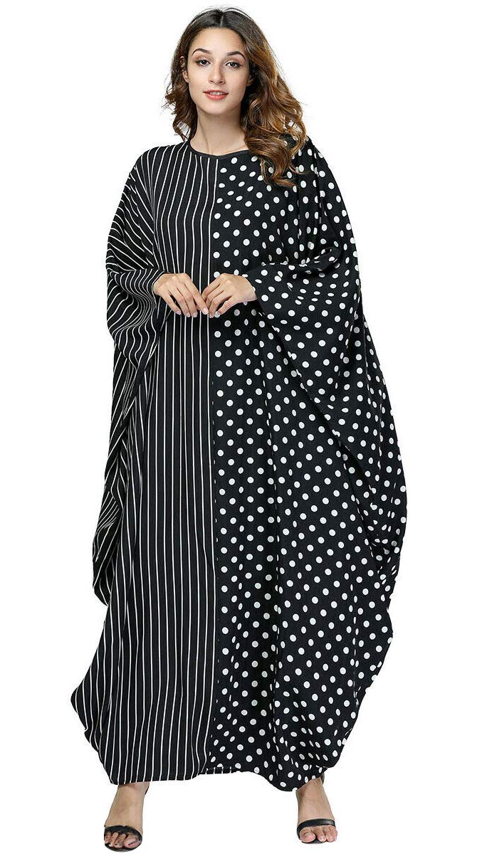 Stylish Polka Dot & Stripe Print Oversized Kaftan