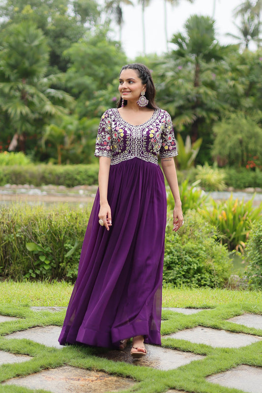 Luxury Embroidered Faux Blooming Gown – Zari & Sequins