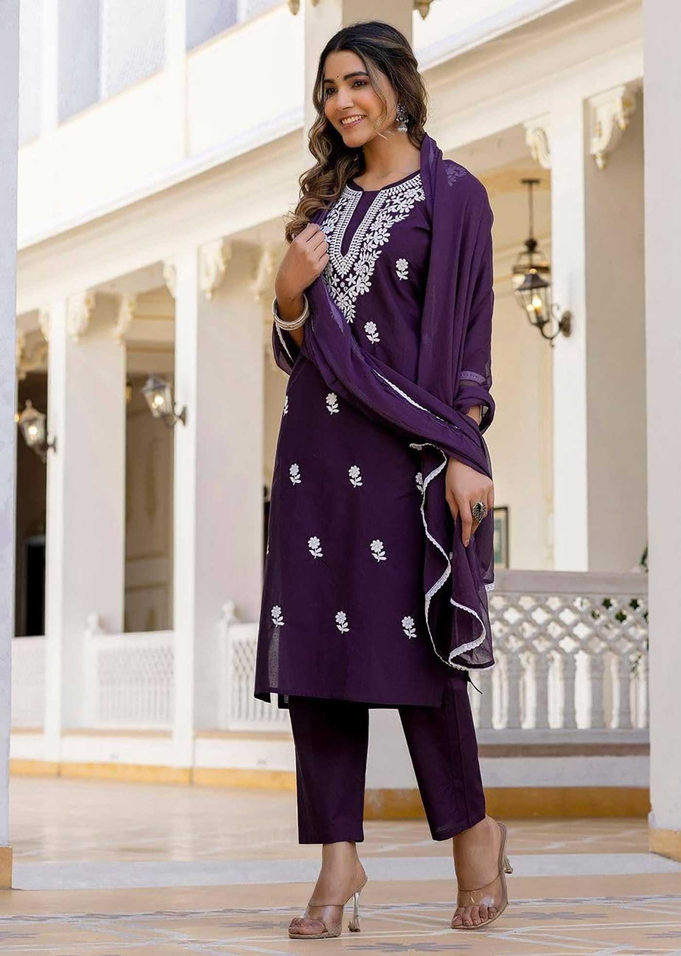 Elegant Tesla Embroidered Suit Set – Royal Purple Edition