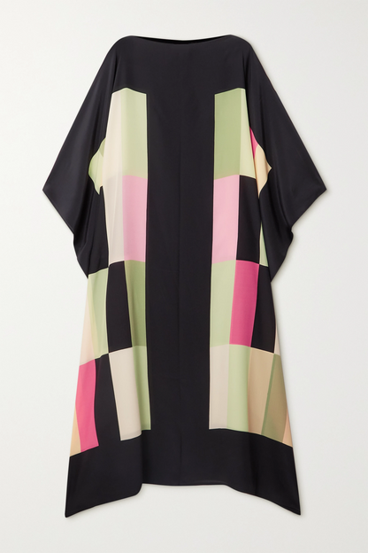 Elegant Black Multicolor Block Print Kaftan