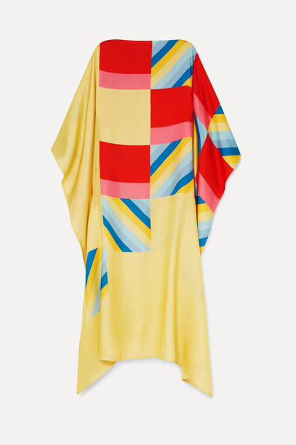 Vibrant Yellow Multicolor Block Print Kaftan