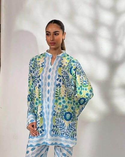 Azure Meadow Co-ord Set – Sky Blue & Lemon Floral