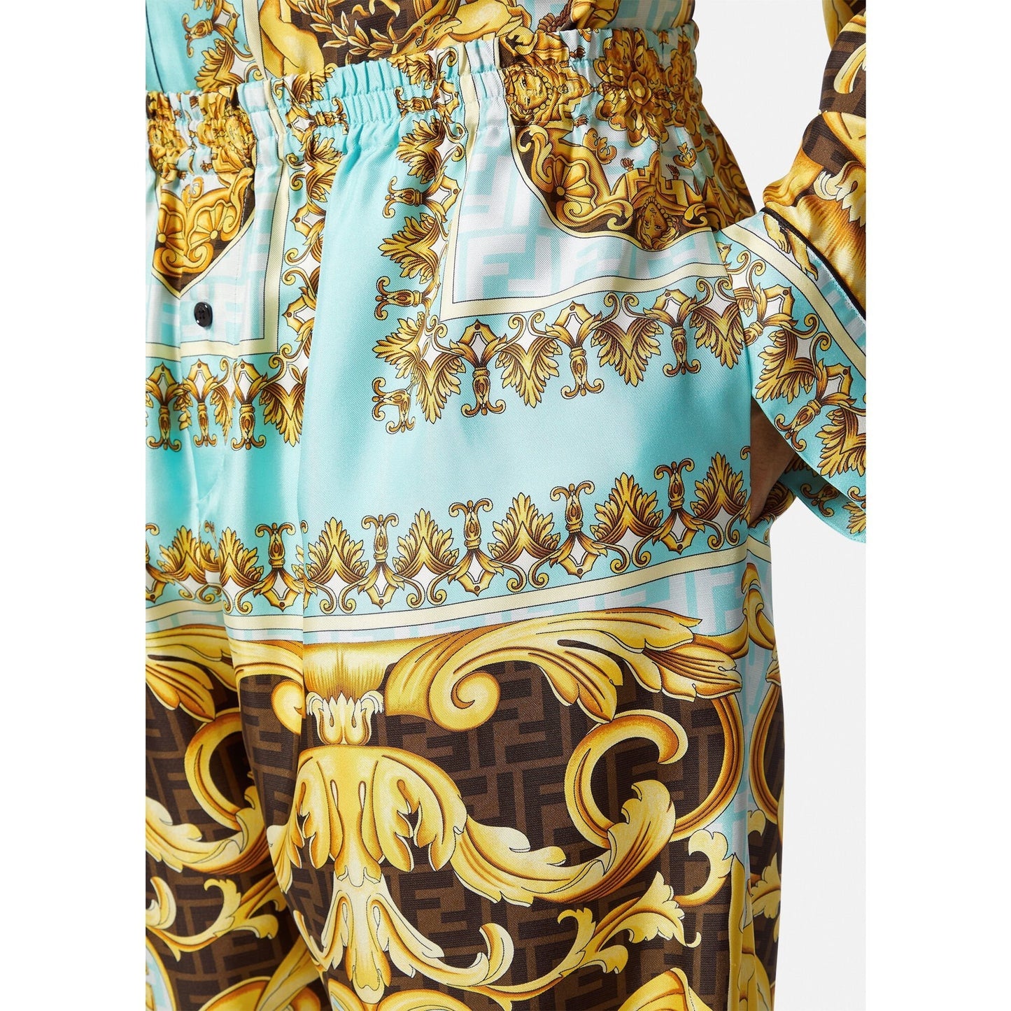 Baroque Luxe Satin Co-ord Set – Turquoise & Gold