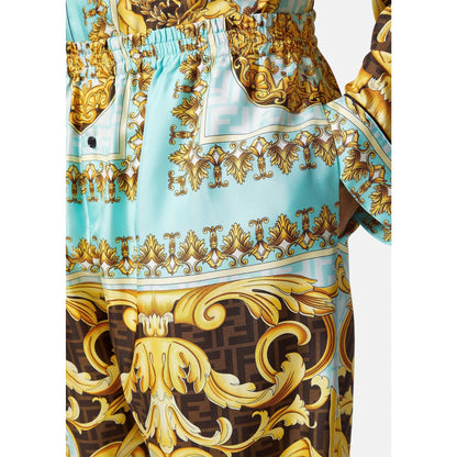 Baroque Luxe Satin Co-ord Set – Turquoise & Gold