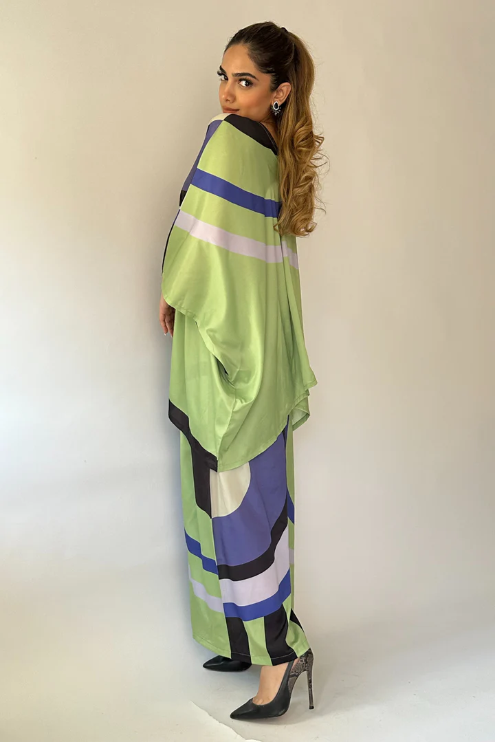Green Aurora Silk Co-ord Set – Luxe Geometric Chic