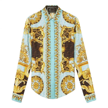 Baroque Luxe Satin Co-ord Set – Turquoise & Gold