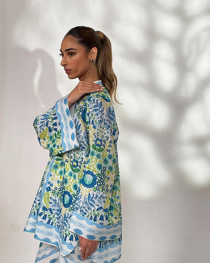 Azure Meadow Co-ord Set – Sky Blue & Lemon Floral