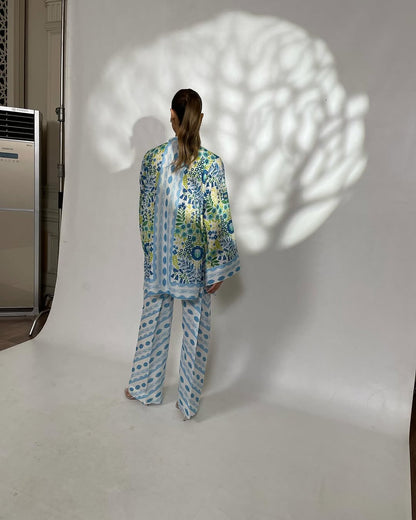 Azure Meadow Co-ord Set – Sky Blue & Lemon Floral