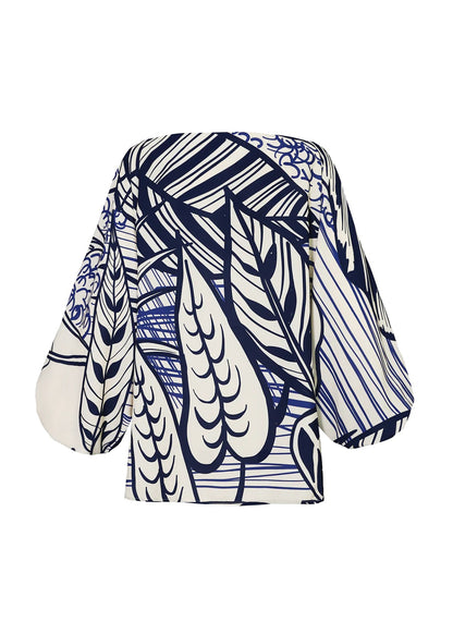 Azure Bloom One-Shoulder Printed Co-ord Set – White & Navy