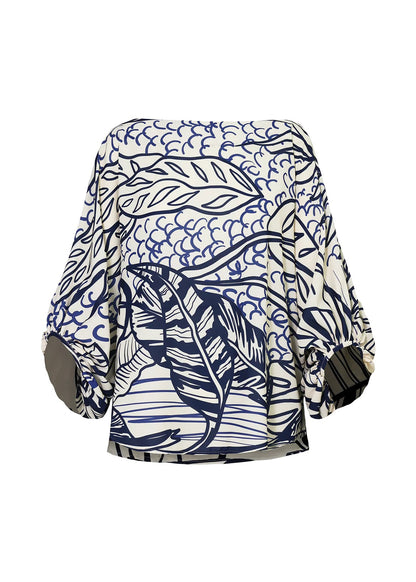 Azure Bloom One-Shoulder Printed Co-ord Set – White & Navy