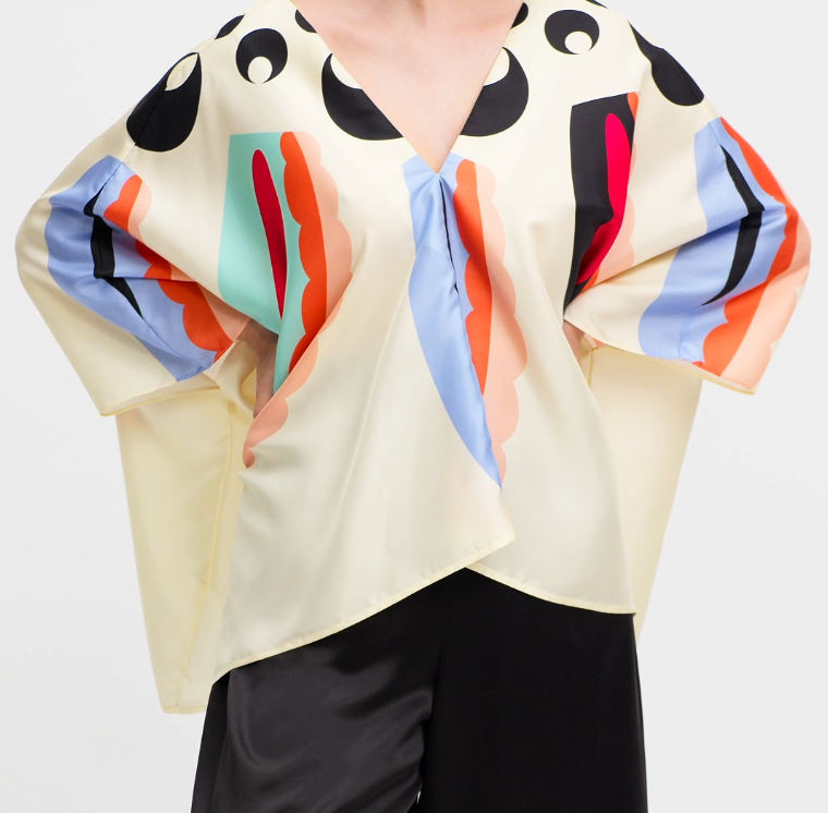 Modern Abstract Silk Co-ord Set – Ivory & Multicolor