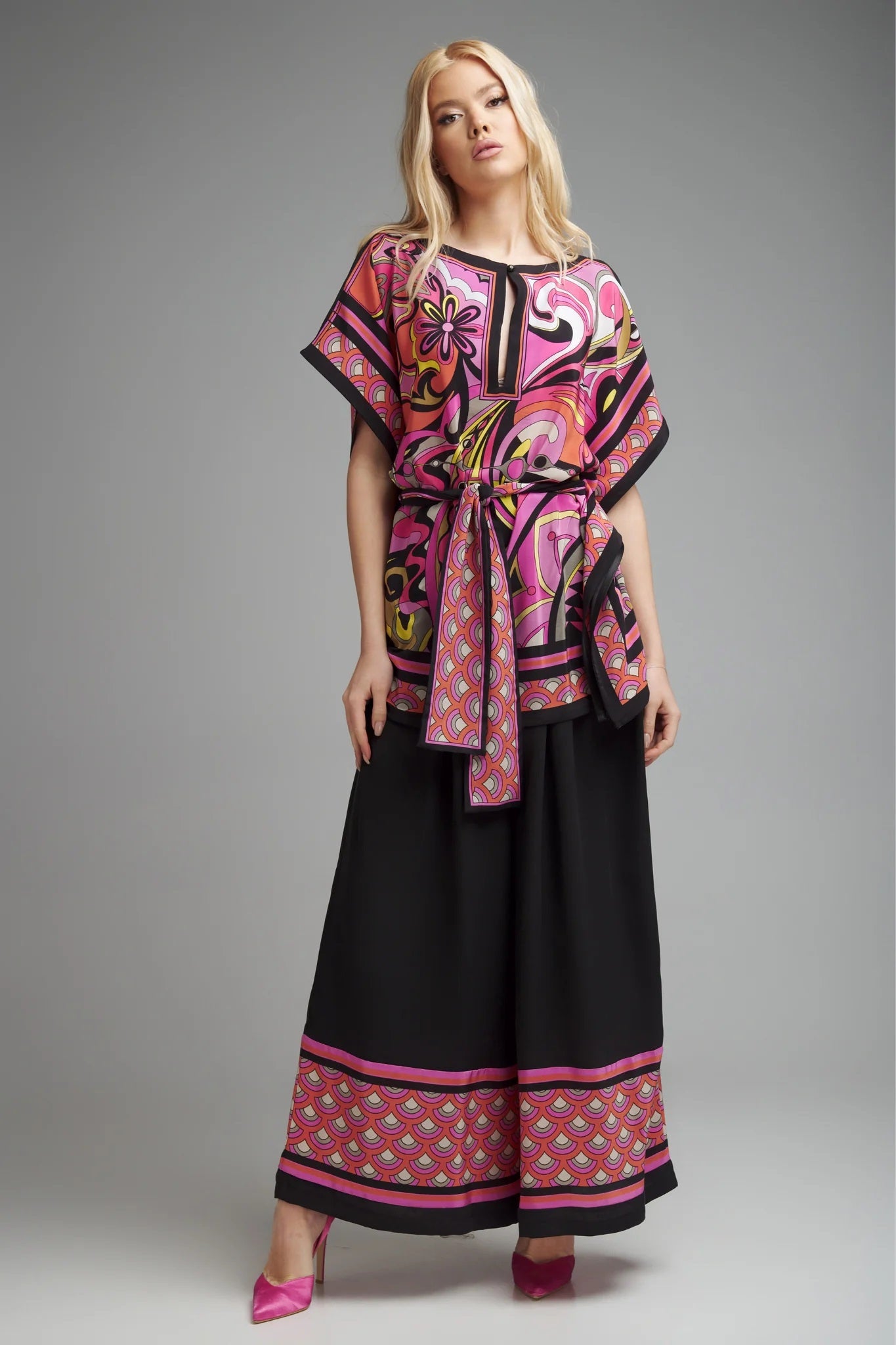 Fuchsia Dream Printed Kaftan Co-ord Set – Pink & Black