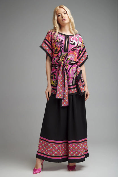 Fuchsia Dream Printed Kaftan Co-ord Set – Pink & Black