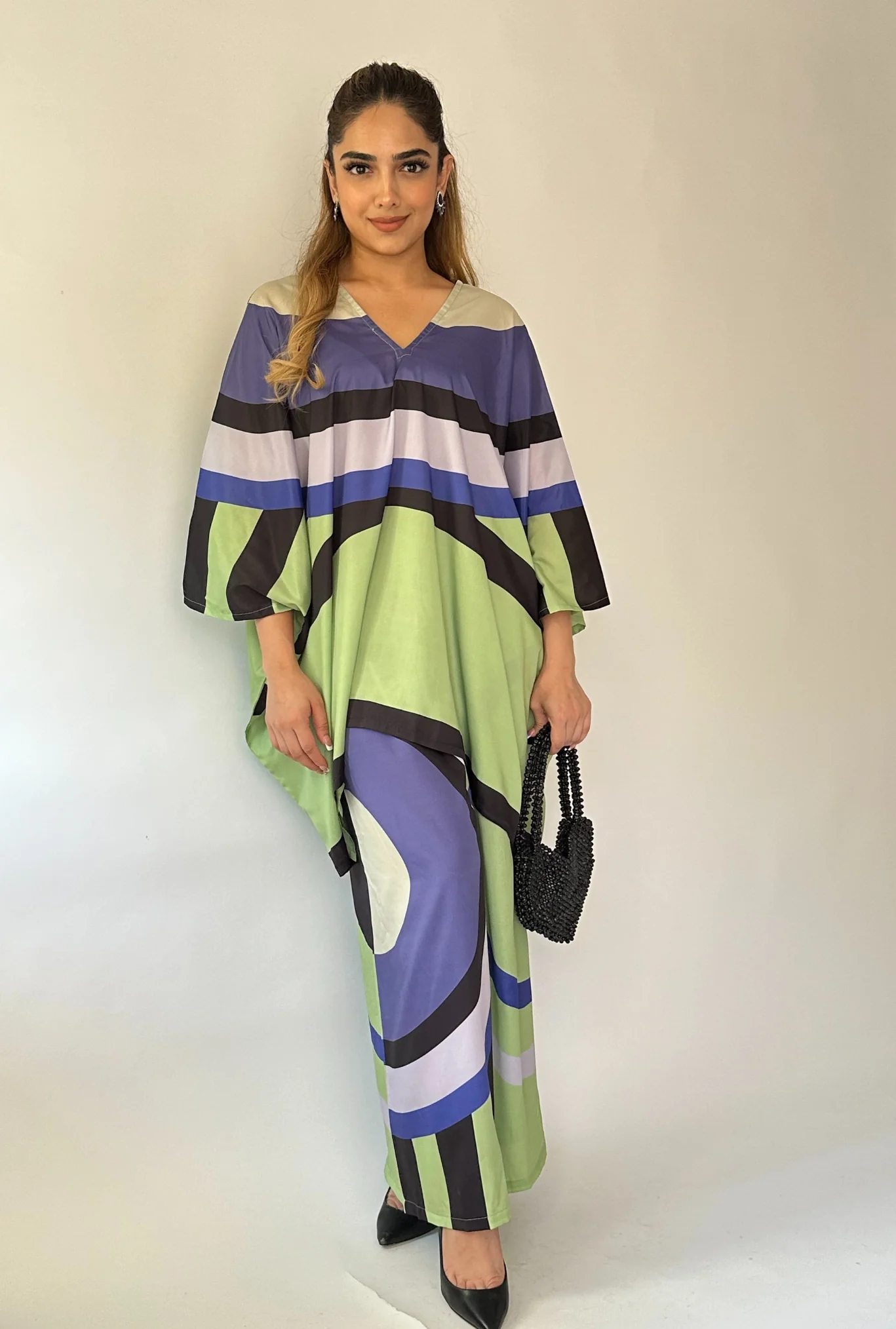 Green Aurora Silk Co-ord Set – Luxe Geometric Chic