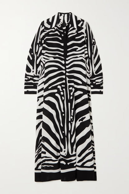 Monochrome Mirage Satin Shirt Dress – Black & White