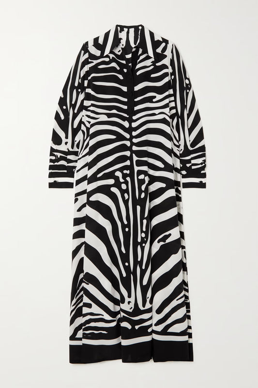 Monochrome Mirage Satin Shirt Dress – Black & White