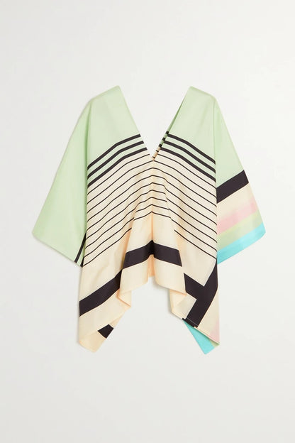 Mint Green & Ivory Striped Silk Co-ord Set (Kaftan Top & Wide-Leg Pants)