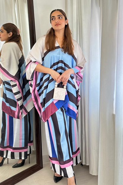 Azure Striped Kaftan Set – Modern Elegance in Motion