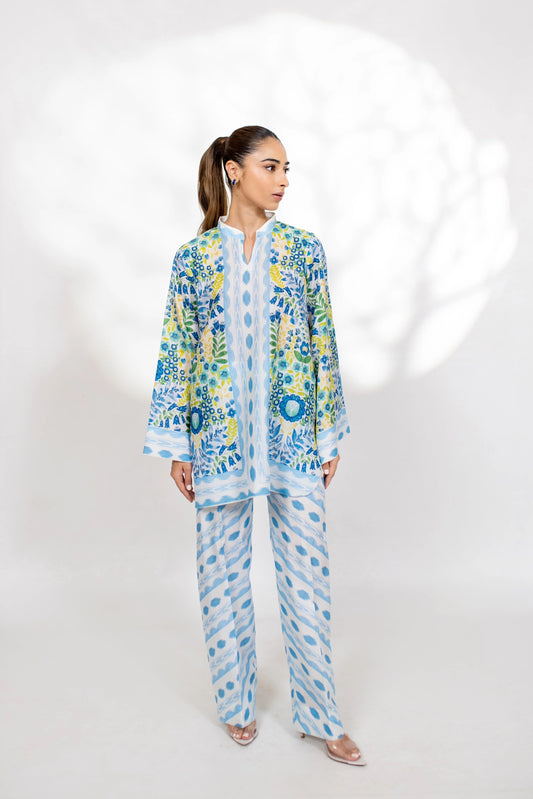 Azure Meadow Co-ord Set – Sky Blue & Lemon Floral