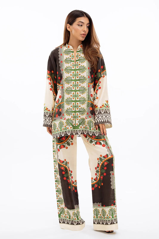 Garden Reverie Printed Co-ord Set – Ivory & Olive