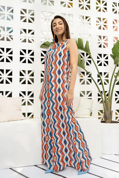 Bohemian Geometric Print Sleeveless Maxi Dress – Effortless Summer Chic