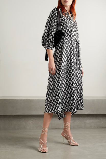 Monochrome Rhythm Midi Shirt Dress – Effortless Elegance in Black & White