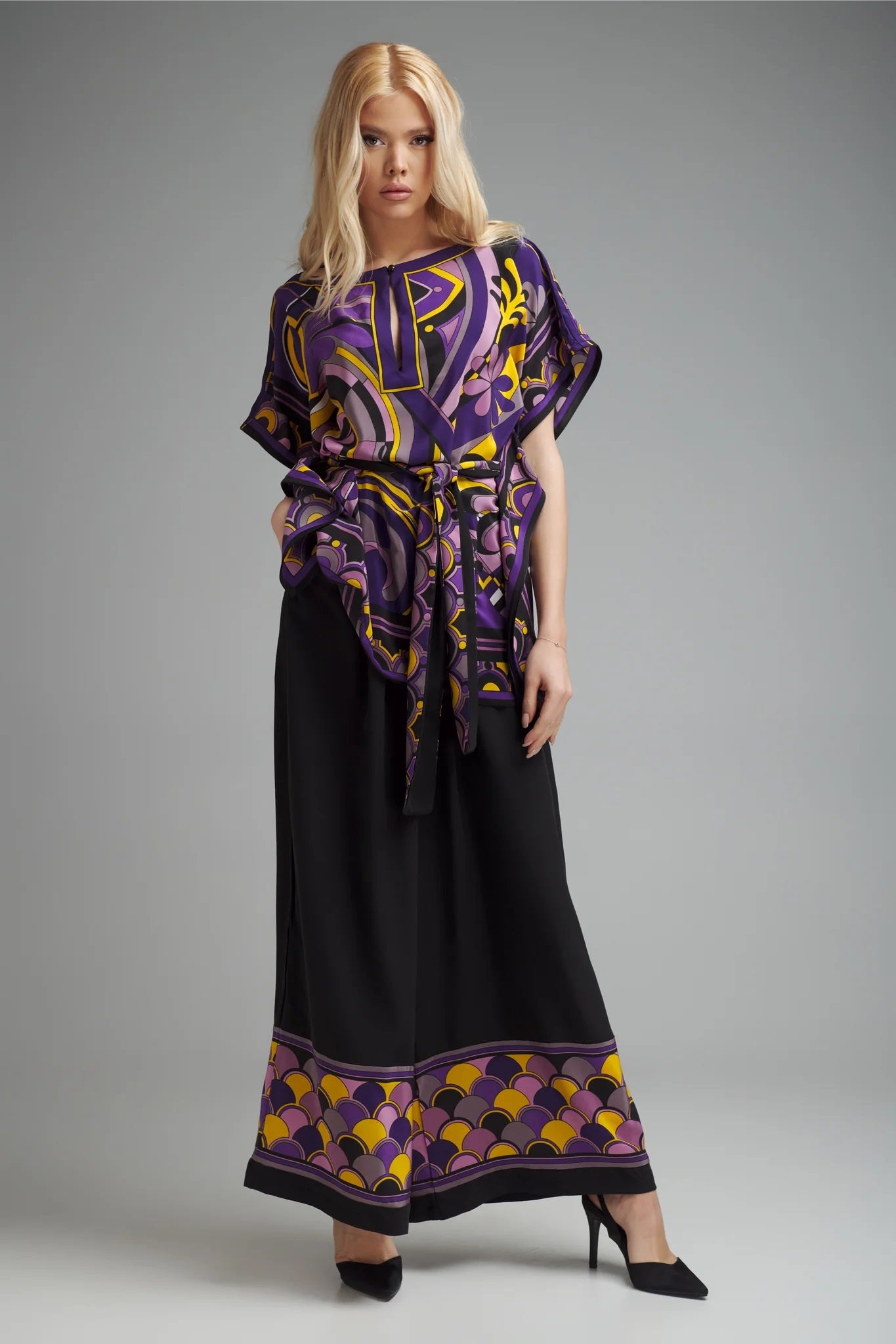 Royal Muse Printed Kaftan Co-ord Set – Purple & Gold