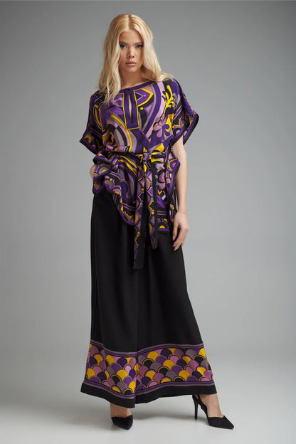 Royal Muse Printed Kaftan Co-ord Set – Purple & Gold