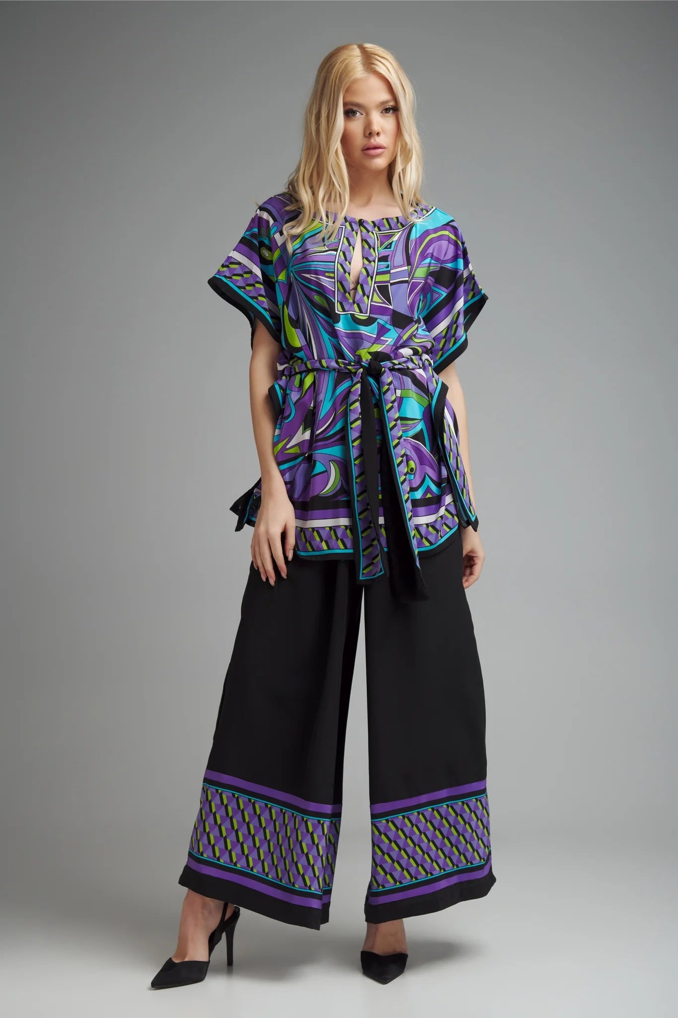 Midnight Mirage Printed Kaftan Co-ord Set – Purple & Teal