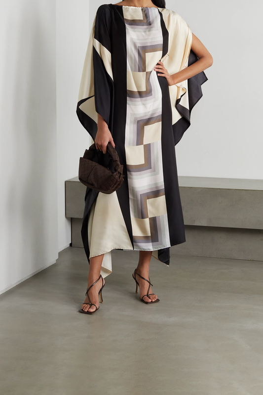 Elegant Black & Beige Geometric Pattern Kaftan