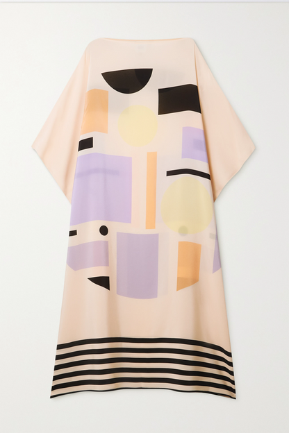 Pastel Peach Geometric Abstract Print Kaftan