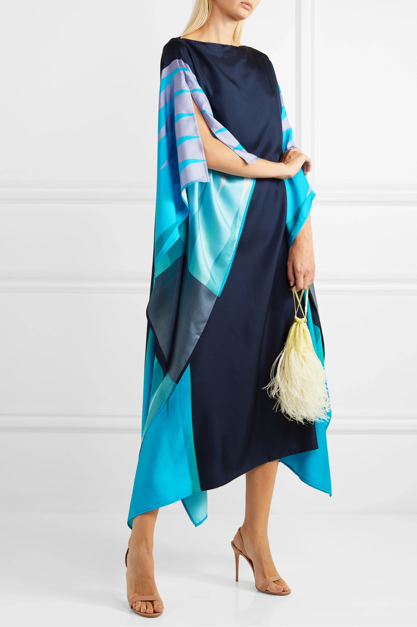 Midnight Blue & Aqua Abstract Panel Kaftan