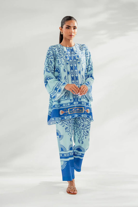 Azure Grace Printed Co-ord Set – Sky & Cobalt Blue