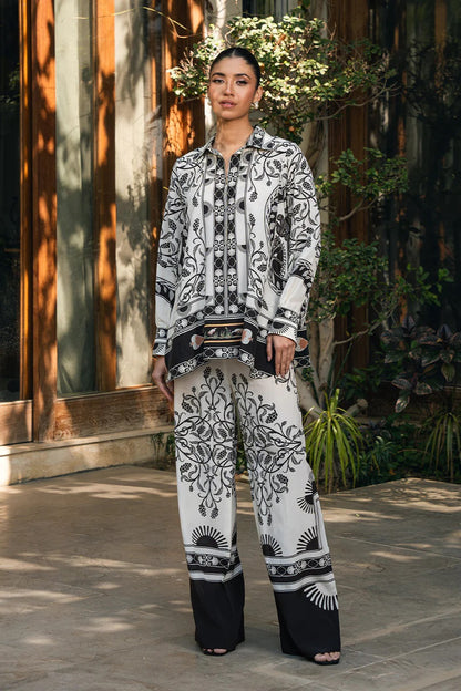 Ethereal Noir Printed Co-ord Set – Black & White Elegance