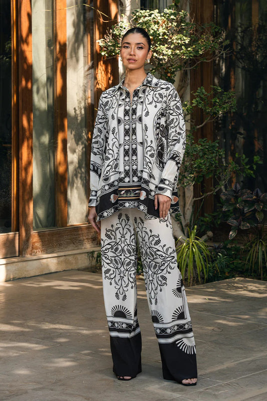 Ethereal Noir Printed Co-ord Set – Black & White Elegance