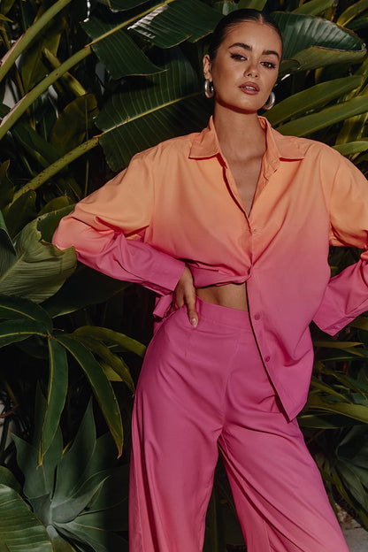 Sunset Glow Ombre Co-ord Set – Coral & Fuchsia Edition