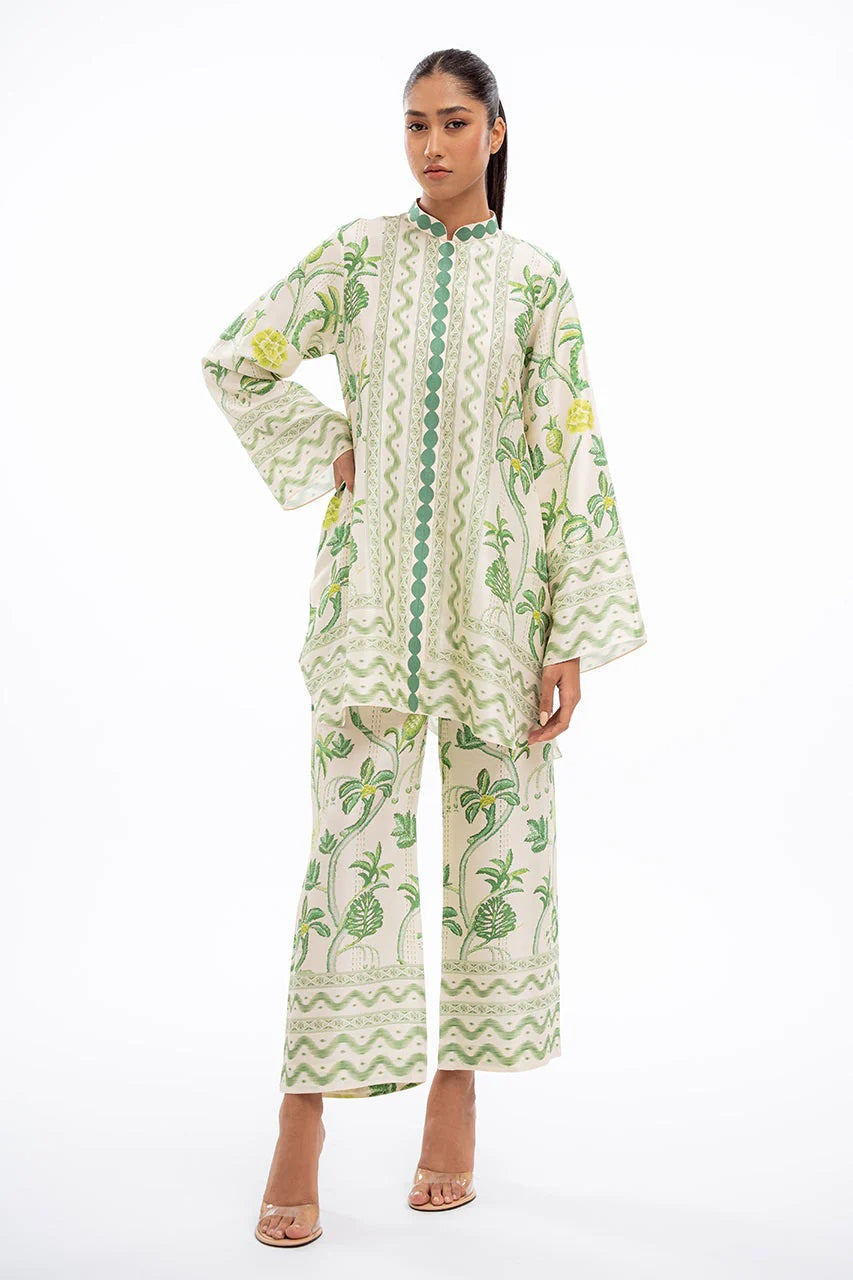 Palm Whisper Printed Co-ord Set – Ivory Green