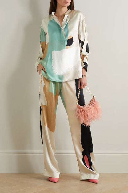 Abstract Art Luxe Satin Co-ord Set – Multi