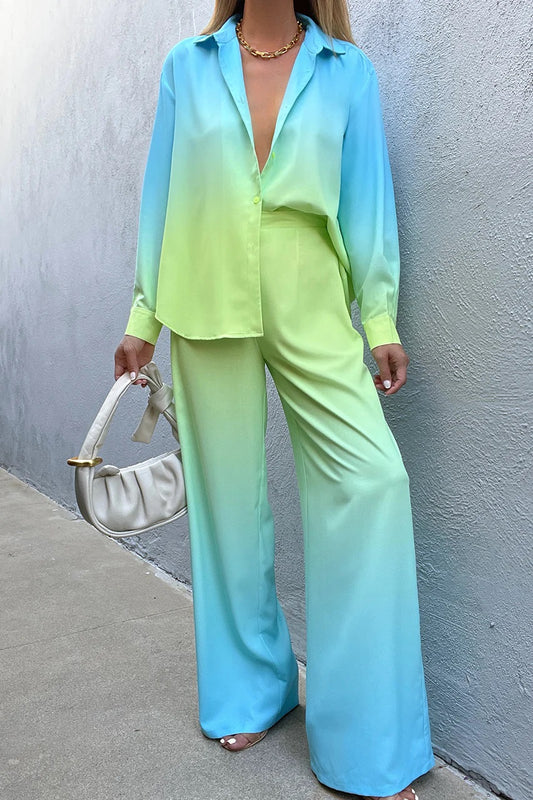 Aqua Lime Ombre Co-ord Set – Satin Shine Edition