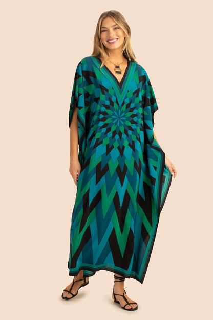 Emerald Mirage Geometric Kaftan Dress – Bold, Modern & Effortlessly Elegant