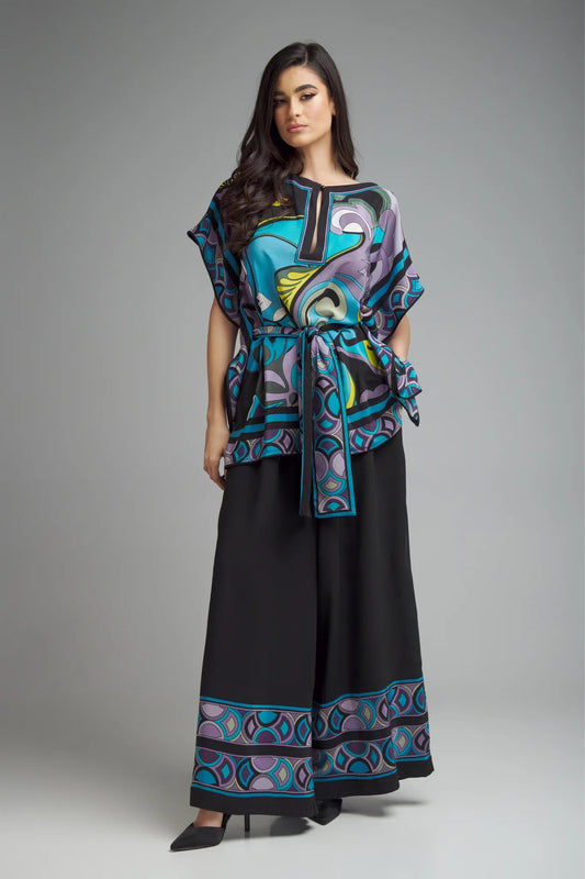 Midnight Muse Printed Kaftan Co-ord Set – Teal & Black