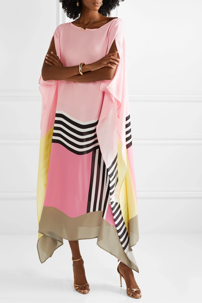 Chic Pink Multicolor Abstract Kaftan
