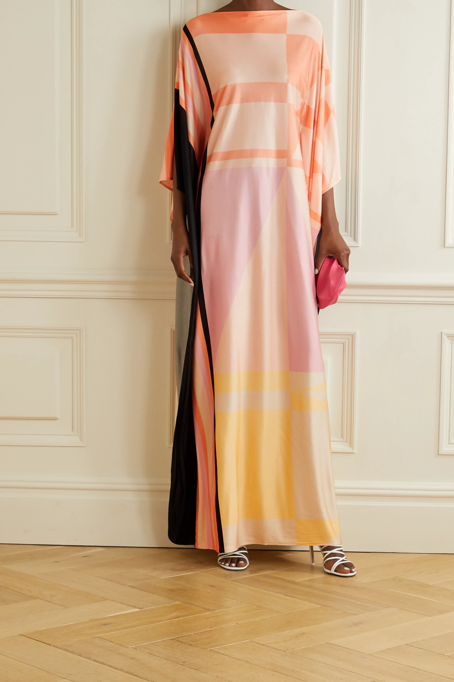 Peach & Black Abstract Print Kaftan